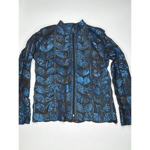 Blue Spotted Black Leather Coat Woman Jacket Zipper Short Lambskin medium